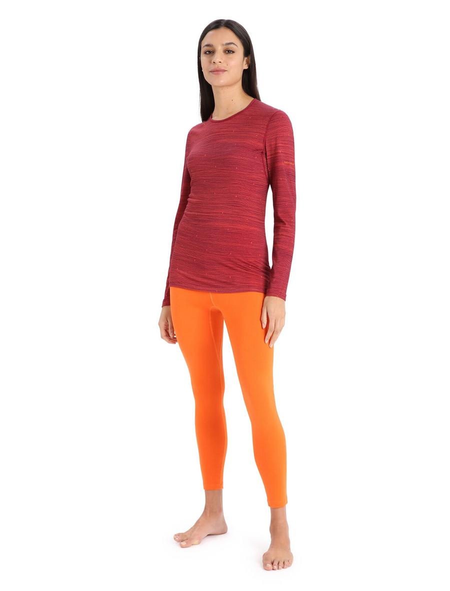 Cherry / Flash Icebreaker Merino 200 Oasis Long Sleeve Crewe Ski Tracks Women's Base Layers | AU 1823MQZA